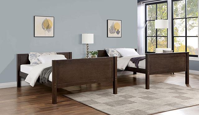 STAMOS Full/Full, Twin/Full, & Twin/twin Bunk Bed, Walnut - U&U Home Budget Furniture (Carteret, NJ)