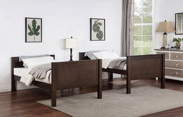 STAMOS Full/Full, Twin/Full, & Twin/twin Bunk Bed, Walnut - U&U Home Budget Furniture (Carteret, NJ)