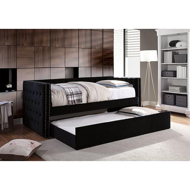 Susanna Black Daybed w/ Trundle, Black - U&U Home Budget Furniture (Carteret, NJ)