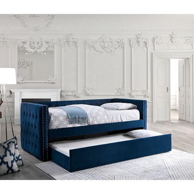 Susanna Navy Daybed w/ Trundle, Navy - U&U Home Budget Furniture (Carteret, NJ)