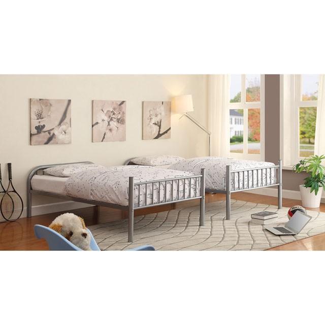 RAINBOW Silver Metal Twin/Twin Bunk Bed - U&U Home Budget Furniture (Carteret, NJ)