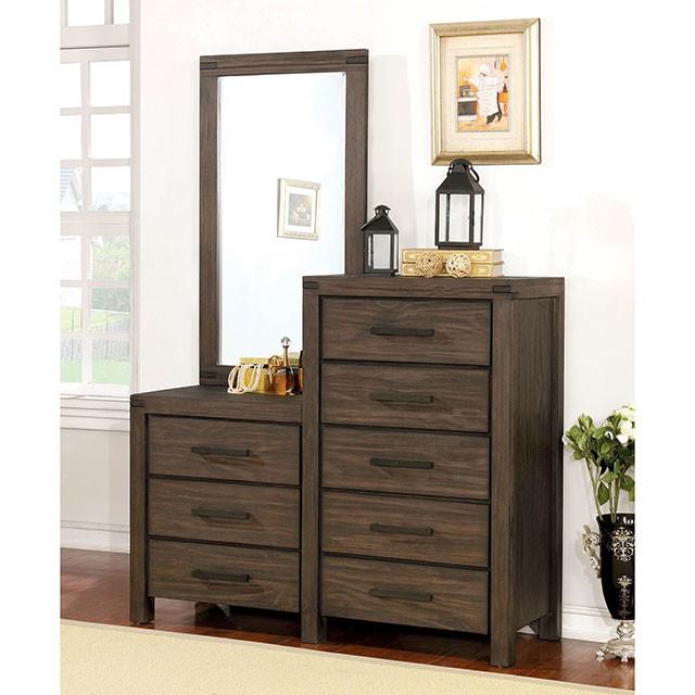 Rexburg Wire-Brushed Rustic Brown 8-Drawer Dresser Mirror - U&U Home Budget Furniture (Carteret, NJ)