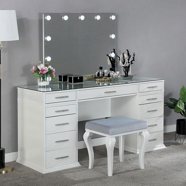 Valentina Vanity Set White & Dark Gray - U&U Home Budget Furniture (Carteret, NJ)