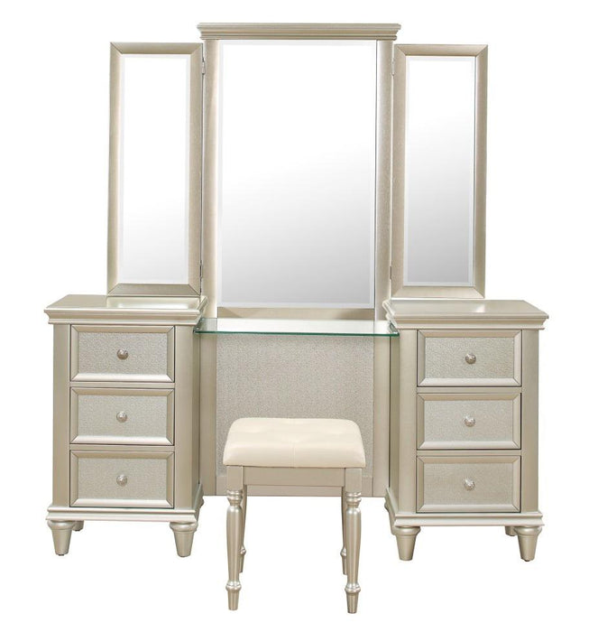 Celandine Vanity Stool in Pearl/Silver 1928-14 - U&U Home Budget Furniture (Carteret, NJ)