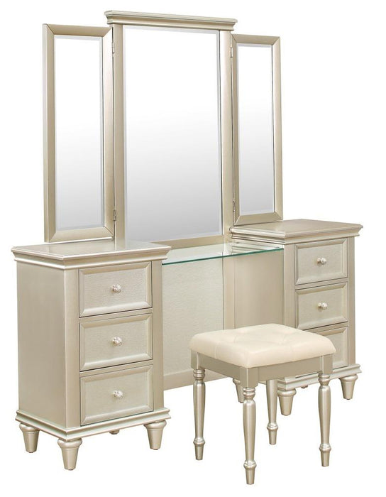 Celandine Vanity Stool in Pearl/Silver 1928-14 - U&U Home Budget Furniture (Carteret, NJ)