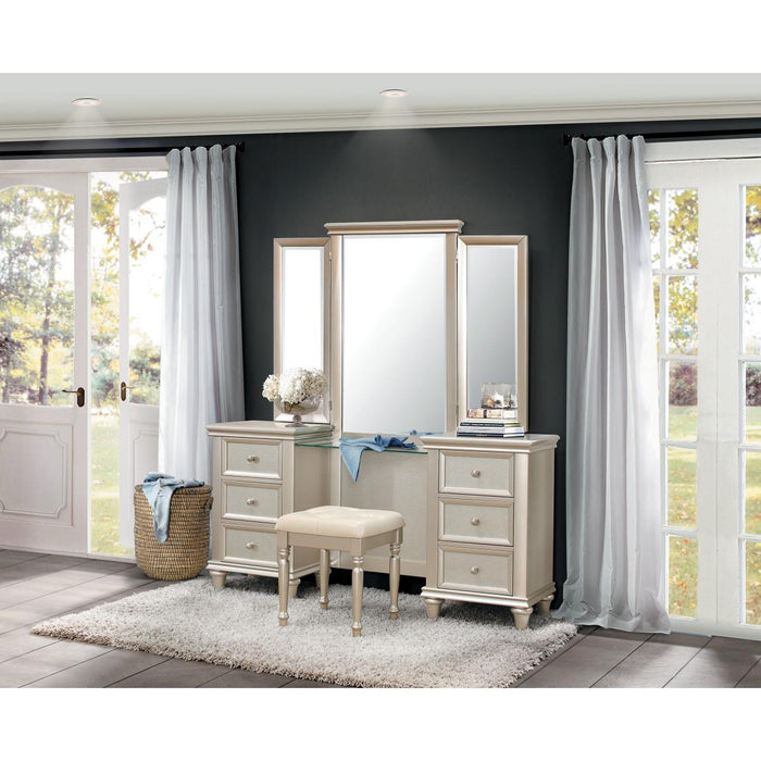 Celandine Vanity Stool in Pearl/Silver 1928-14 - U&U Home Budget Furniture (Carteret, NJ)