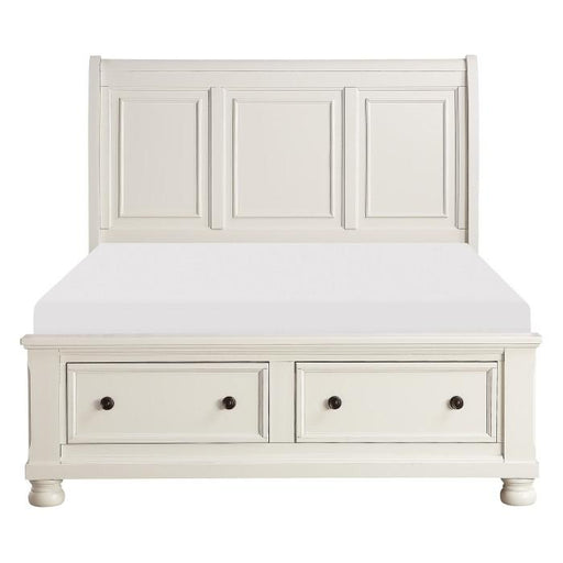 Laurelin Queen Sleigh Platform Storage Bed in White 1714W-1 - U&U Home Budget Furniture (Carteret, NJ)