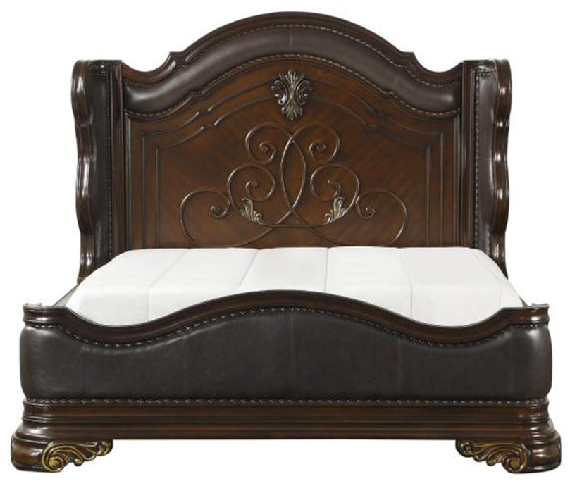 Royal Highlands Queen Upholstered Panel Bed in Rich Cherry 1603-1 - U&U Home Budget Furniture (Carteret, NJ)