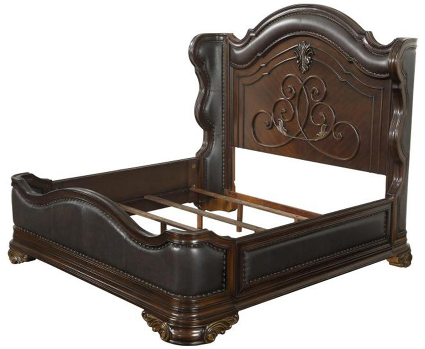 Royal Highlands Queen Upholstered Panel Bed in Rich Cherry 1603-1 - U&U Home Budget Furniture (Carteret, NJ)
