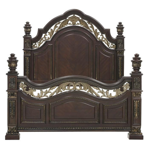 Catalonia Queen Poster Bed in Cherry 1824-1 - U&U Home Budget Furniture (Carteret, NJ)