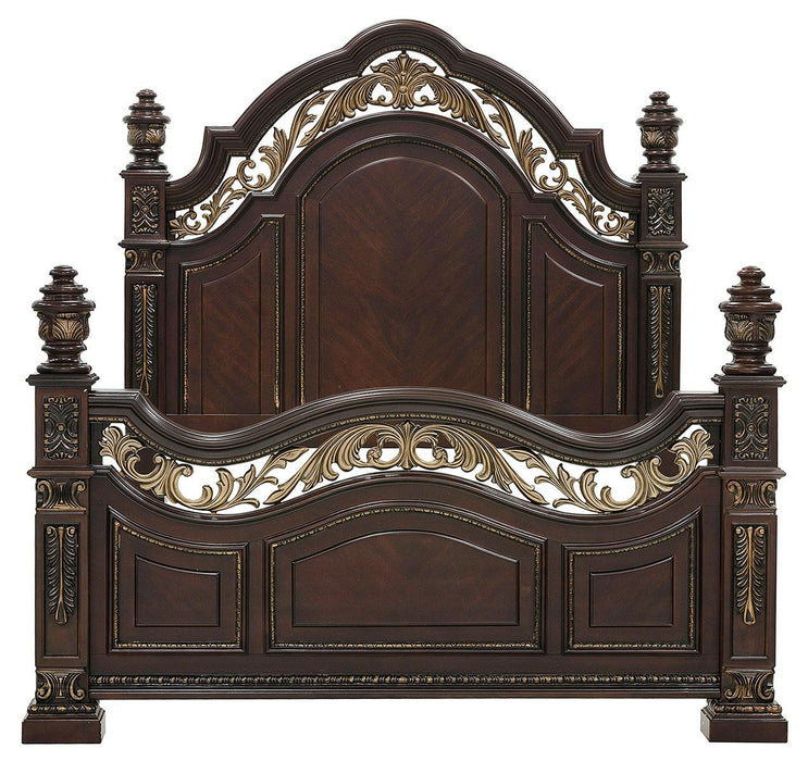 Catalonia Queen Poster Bed in Cherry 1824-1 - U&U Home Budget Furniture (Carteret, NJ)