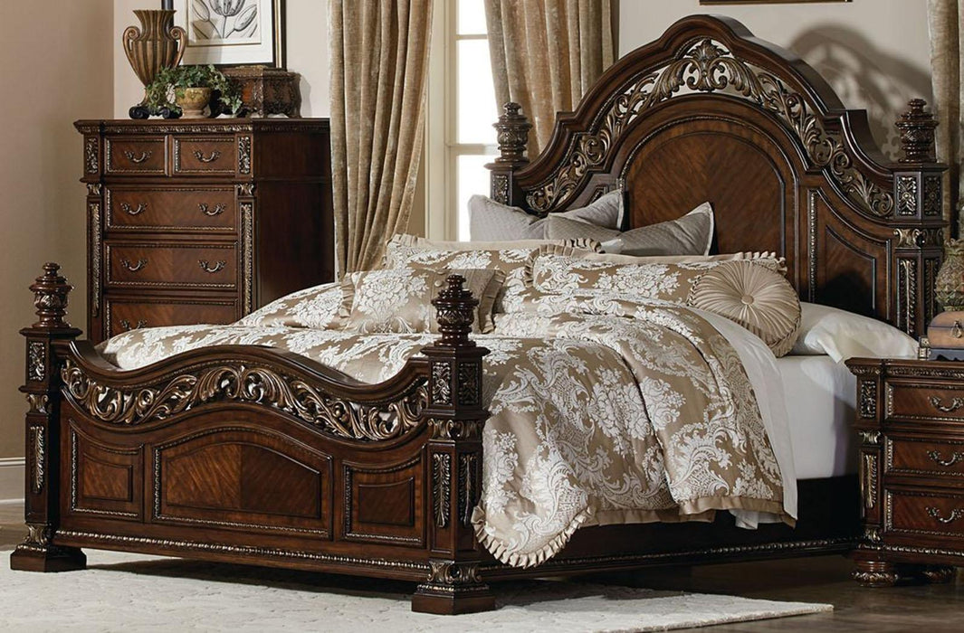 Catalonia Queen Poster Bed in Cherry 1824-1 - U&U Home Budget Furniture (Carteret, NJ)