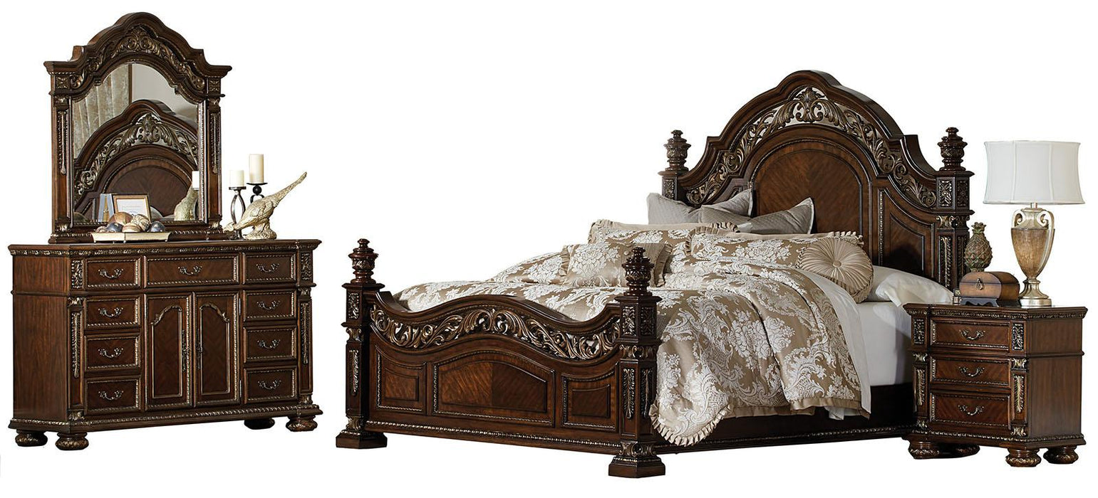 Catalonia Queen Poster Bed in Cherry 1824-1 - U&U Home Budget Furniture (Carteret, NJ)
