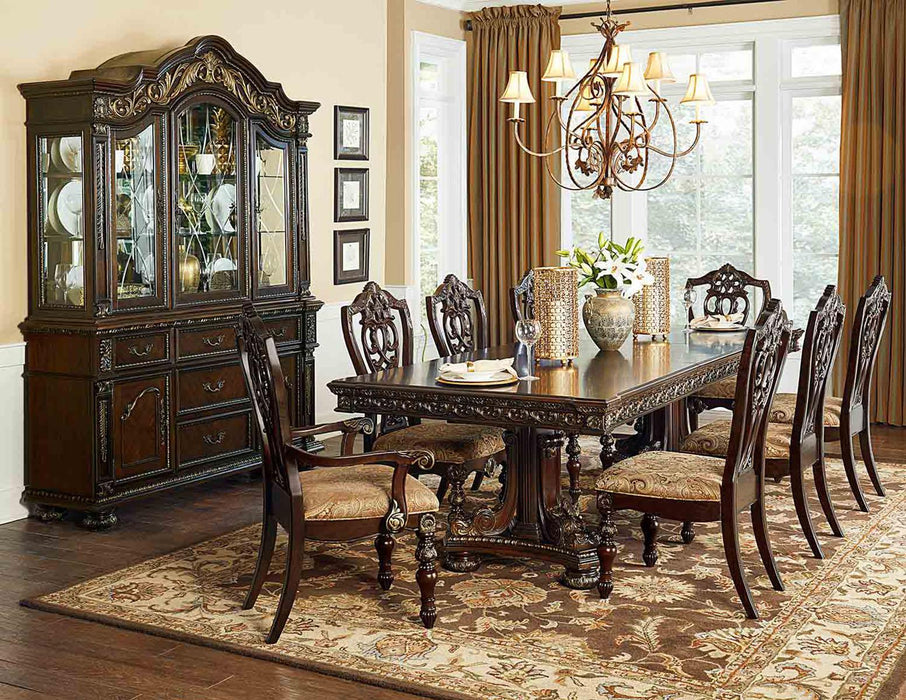 Catalonia Rectangular Pedestal Dining Table in Cherry 1824-112 - U&U Home Budget Furniture (Carteret, NJ)