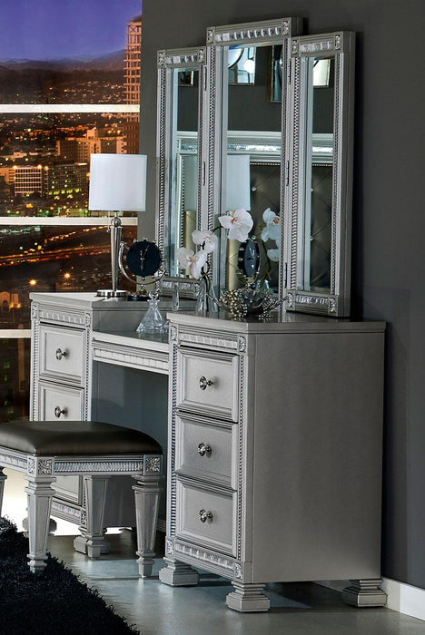Bevelle Vanity Stool in Silver 1958-14 - U&U Home Budget Furniture (Carteret, NJ)