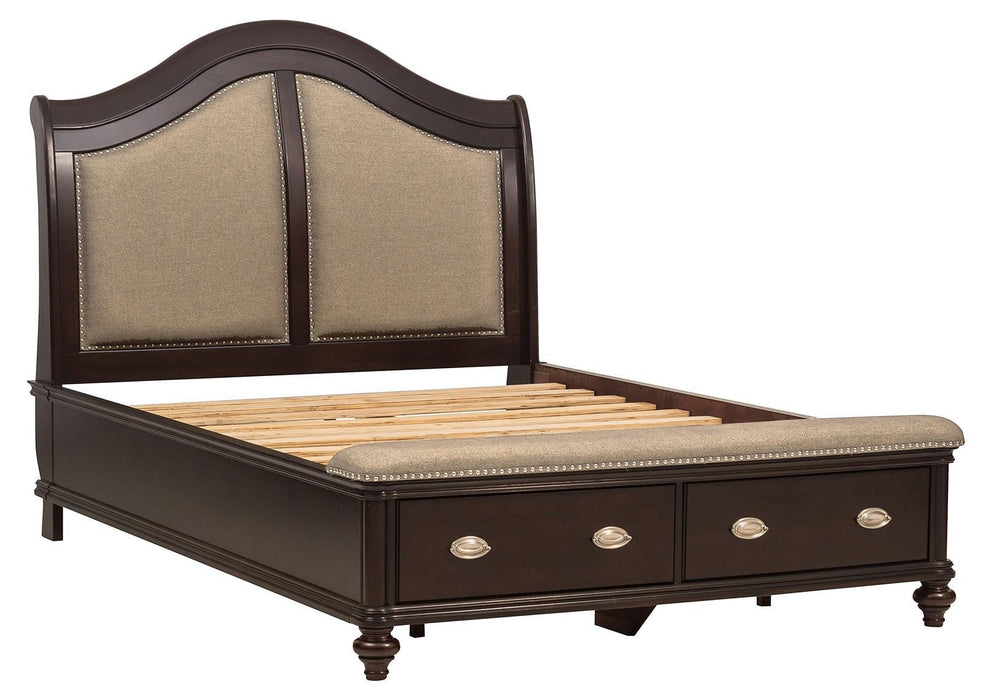 Marston Queen Sleigh Storage Bed in Dark Cherry 2615DC-1 - U&U Home Budget Furniture (Carteret, NJ)