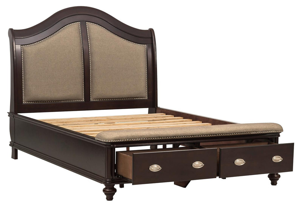 Marston Queen Sleigh Storage Bed in Dark Cherry 2615DC-1 - U&U Home Budget Furniture (Carteret, NJ)