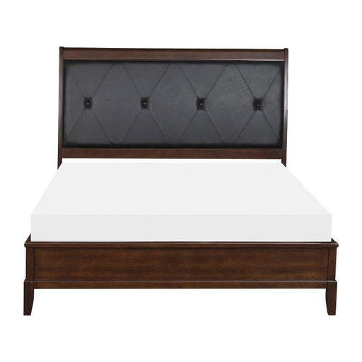 Cotterill Queen Upholstered Sleigh Bed in Cherry 1730-1 - U&U Home Budget Furniture (Carteret, NJ)