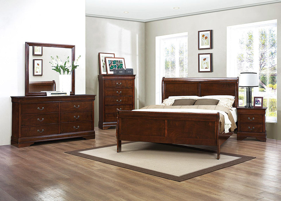 Mayville Queen Sleigh Bed in Brown Cherry - U&U Home Budget Furniture (Carteret, NJ)