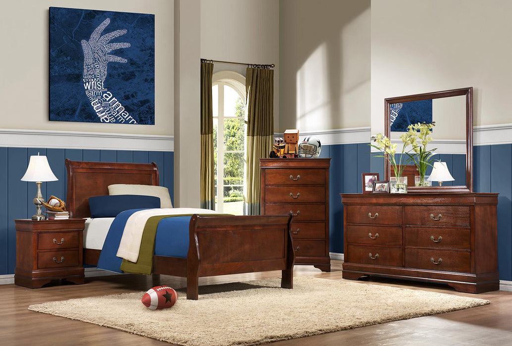 Mayville Twin Sleigh in Brown Cherry 2147T-1 - U&U Home Budget Furniture (Carteret, NJ)
