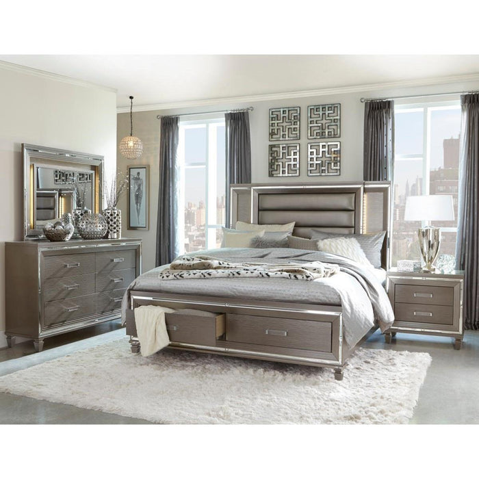 Tamsin Nightstand in Silver Grey Metallic 1616-4 - U&U Home Budget Furniture (Carteret, NJ)