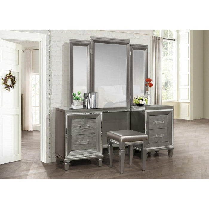 Tamsin Vanity Stool in Silver Grey Metallic 1616-14 - U&U Home Budget Furniture (Carteret, NJ)
