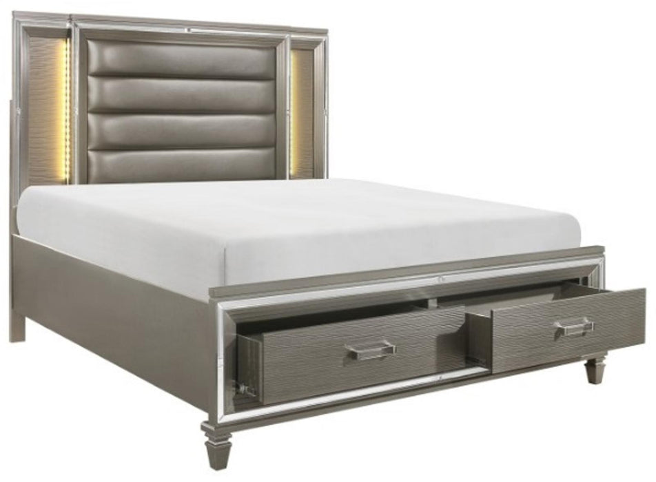 Tamsin Queen Upholstered Storage Bed in Silver Grey Metallic 1616-1* - U&U Home Budget Furniture (Carteret, NJ)