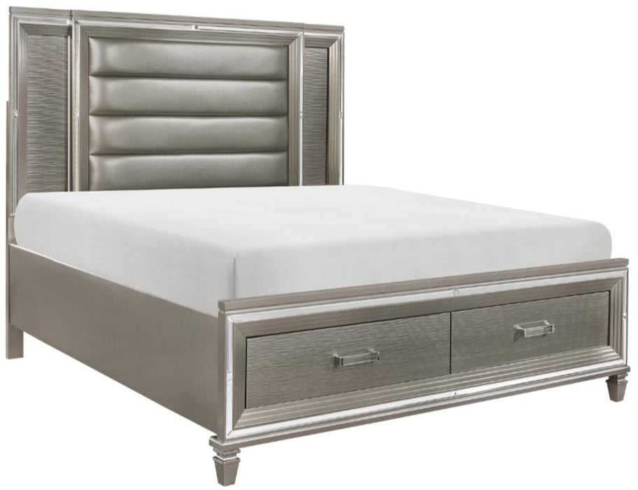 Tamsin Queen Upholstered Storage Bed in Silver Grey Metallic 1616-1* - U&U Home Budget Furniture (Carteret, NJ)