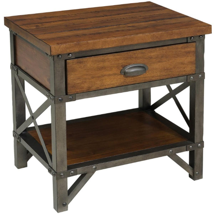 Holverson Nightstand in Rustic Brown & Gunmetal 1715-4 - U&U Home Budget Furniture (Carteret, NJ)