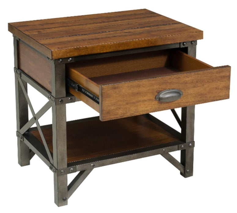Holverson Nightstand in Rustic Brown & Gunmetal 1715-4 - U&U Home Budget Furniture (Carteret, NJ)