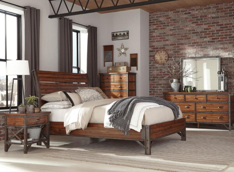 Holverson Queen Platform Bed in Rustic Brown & Gunmetal 1715-1* - U&U Home Budget Furniture (Carteret, NJ)