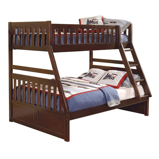 Rowe Twin/Full Bunk Bed in Dark Cherry - U&U Home Budget Furniture (Carteret, NJ)