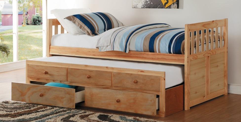 Bartly Twin/Twin Trundle Bed w/ 2 Storage Drawers in Natural B2043PR-1* - U&U Home Budget Furniture (Carteret, NJ)