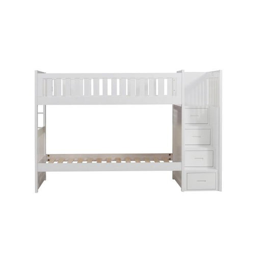 Galen Bunk Bed w/ Reversible Step Storage in White B2053SBW-1* - U&U Home Budget Furniture (Carteret, NJ)