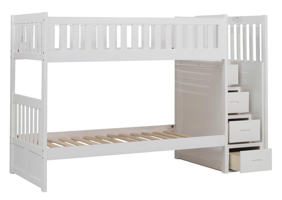Galen Bunk Bed w/ Reversible Step Storage in White B2053SBW-1* - U&U Home Budget Furniture (Carteret, NJ)