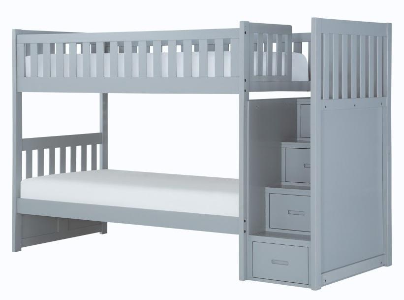 Orion Bunk Bed w/ Reversible Step Storage in Gray B2063SB-1* - U&U Home Budget Furniture (Carteret, NJ)