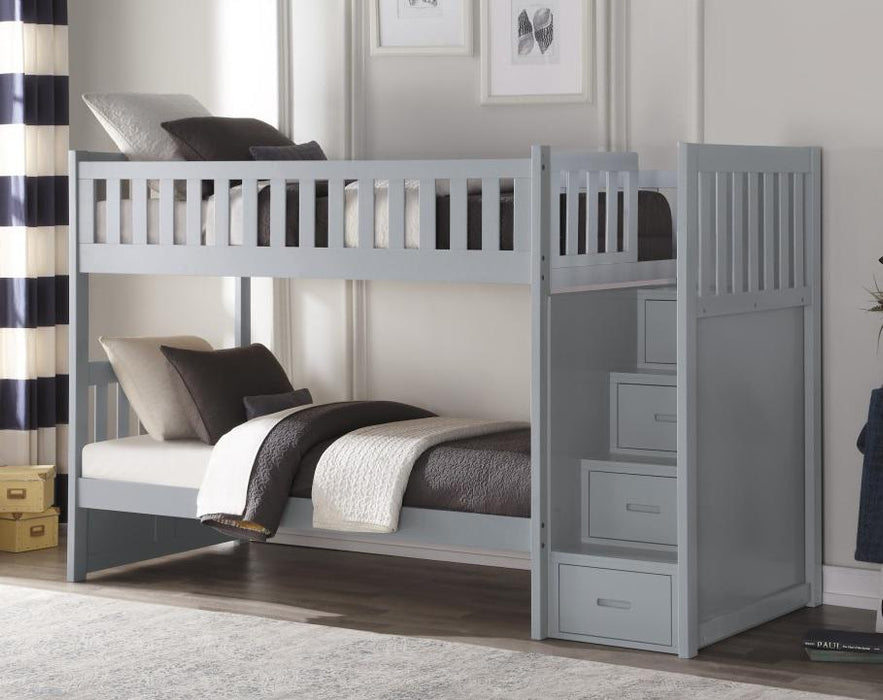 Orion Bunk Bed w/ Reversible Step Storage in Gray B2063SB-1* - U&U Home Budget Furniture (Carteret, NJ)