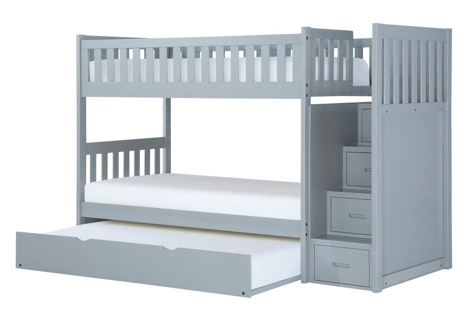 Orion Bunk Bed w/ Reversible Step Storage and Twin Trundle in Gray B2063SB-1*R - U&U Home Budget Furniture (Carteret, NJ)