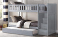 Orion Bunk Bed w/ Reversible Step Storage and Twin Trundle in Gray B2063SB-1*R - U&U Home Budget Furniture (Carteret, NJ)