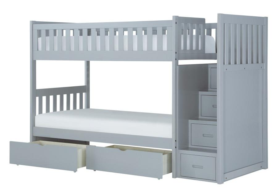 Orion Bunk Bed w/ Reversible Step Storage and Storage Boxes in Gray B2063SB-1*T - U&U Home Budget Furniture (Carteret, NJ)