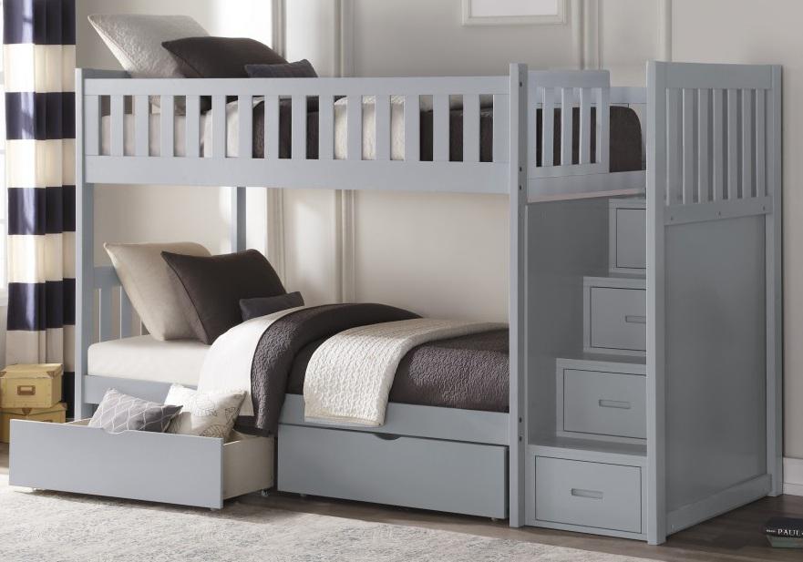 Orion Bunk Bed w/ Reversible Step Storage and Storage Boxes in Gray B2063SB-1*T - U&U Home Budget Furniture (Carteret, NJ)