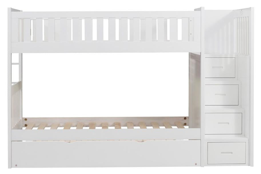 Galen Bunk Bed w/ Reversible Step Storage and Twin Trundle in White B2053SBW-1*R - U&U Home Budget Furniture (Carteret, NJ)