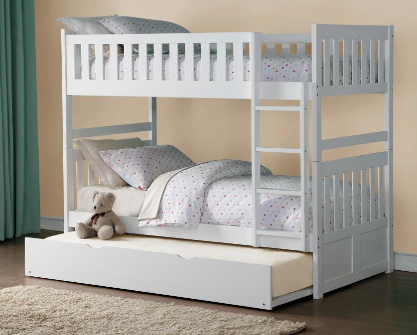 Galen Twin/Twin Bunk Bed w/ Twin Trundle in White B2053W-1*R - U&U Home Budget Furniture (Carteret, NJ)