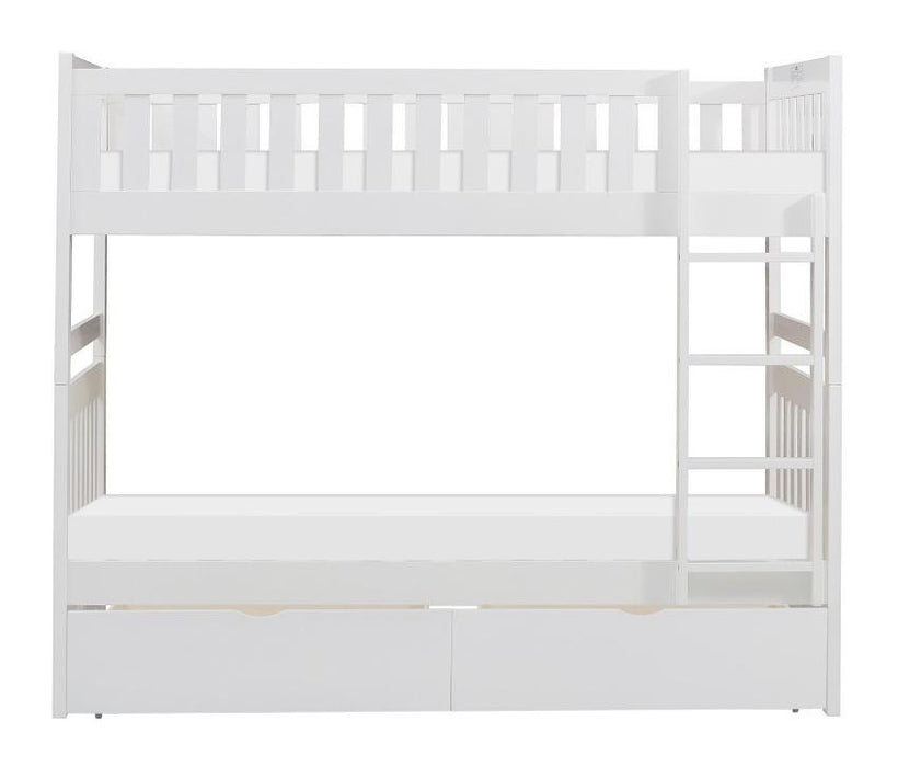 Galen Twin/Twin Bunk Bed w/ Storage Boxes in White B2053W-1*T - U&U Home Budget Furniture (Carteret, NJ)