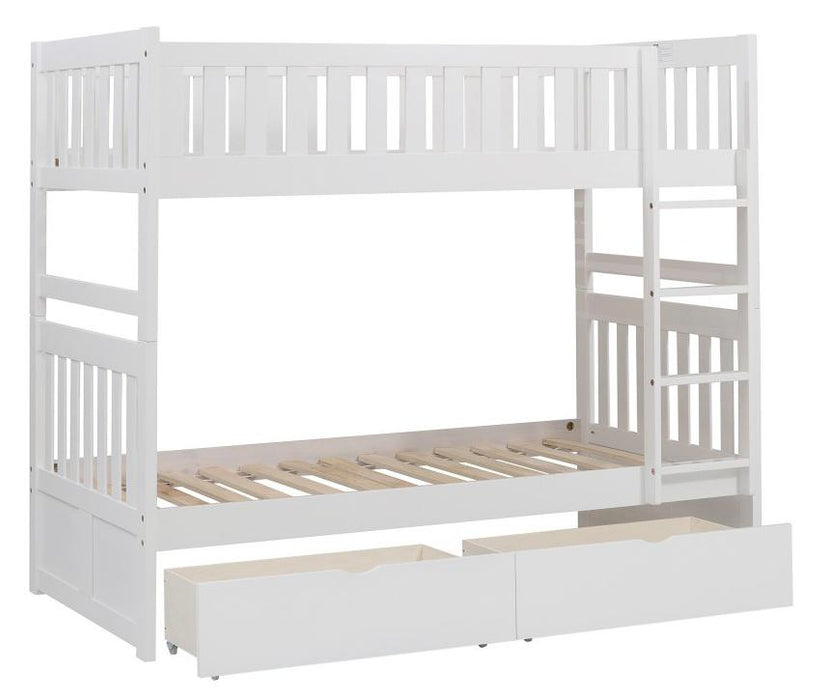 Galen Twin/Twin Bunk Bed w/ Storage Boxes in White B2053W-1*T - U&U Home Budget Furniture (Carteret, NJ)