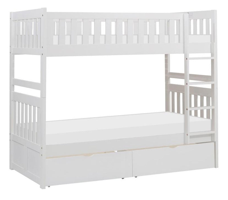 Galen Twin/Twin Bunk Bed w/ Storage Boxes in White B2053W-1*T - U&U Home Budget Furniture (Carteret, NJ)