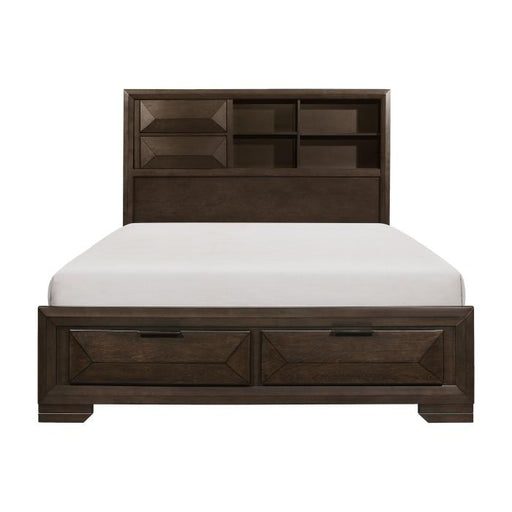 Chesky Queen Bookcase Bed with Footboard Storage in Warm Espresso 1753-1* - U&U Home Budget Furniture (Carteret, NJ)