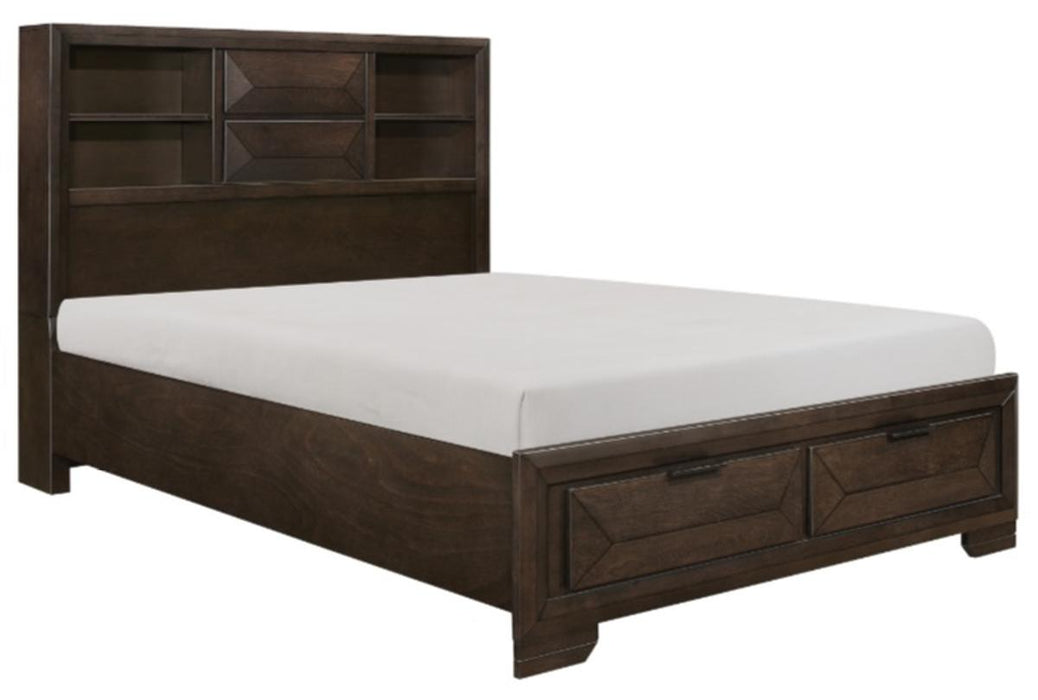Chesky Queen Bookcase Bed with Footboard Storage in Warm Espresso 1753-1* - U&U Home Budget Furniture (Carteret, NJ)