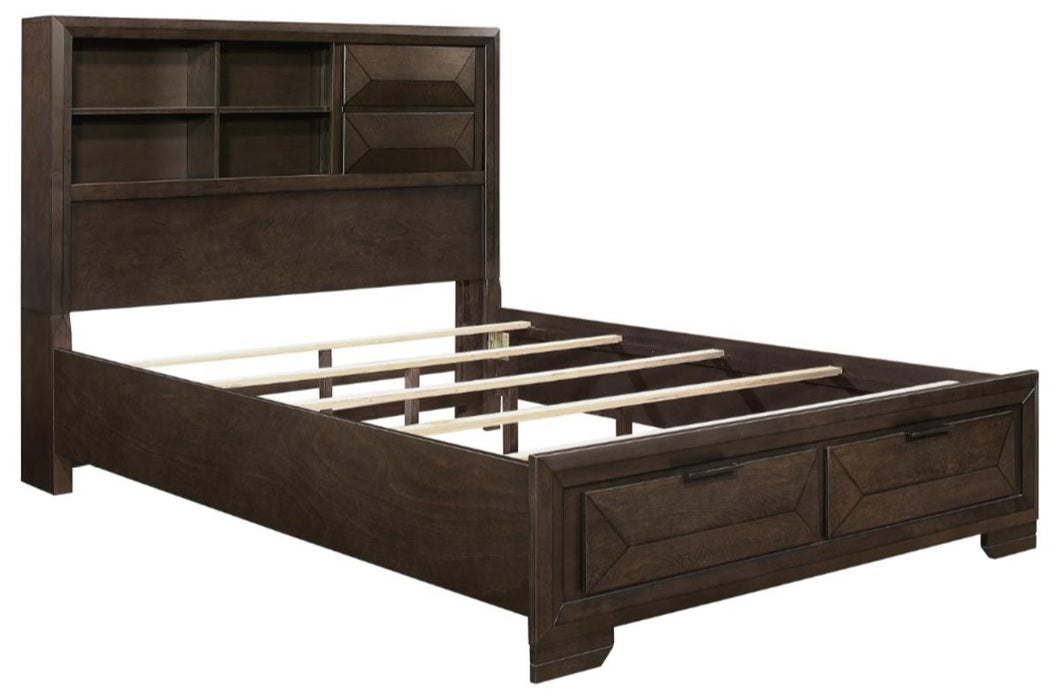 Chesky Queen Bookcase Bed with Footboard Storage in Warm Espresso 1753-1* - U&U Home Budget Furniture (Carteret, NJ)