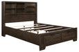Chesky Queen Bookcase Bed with Footboard Storage in Warm Espresso 1753-1* - U&U Home Budget Furniture (Carteret, NJ)